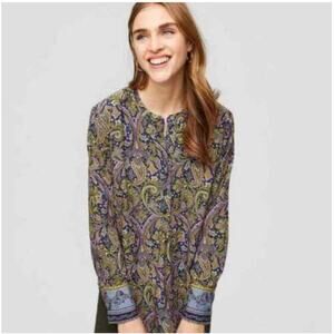 NWT LOFT Paisley Henley Tunic Top Long Sleeve Size L